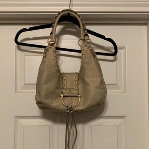 Elegant Metallic Gold, Cream Leather Hobo Bag